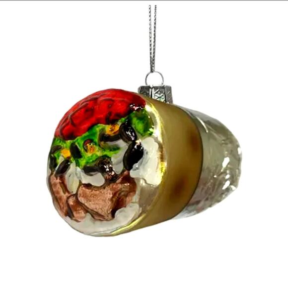 Chipotle Wrapped Stuffed Burrito Glass Christmas Ornament - Picture 1 of 12